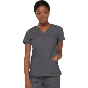 imageDickies Womens EDS Signature Scrubs Jr Fit Mock Wrap TopPewter