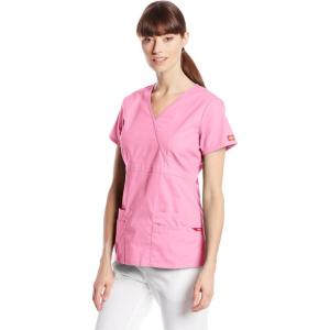imageDickies Womens EDS Signature Scrubs Jr Fit Mock Wrap TopPretty in Pink