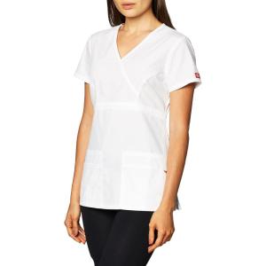 imageDickies Womens EDS Signature Scrubs Jr Fit Mock Wrap TopWhite