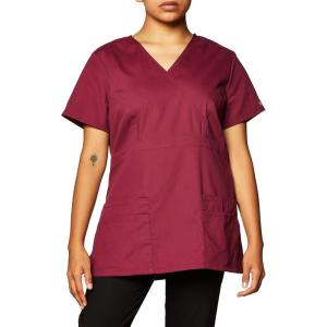 imageDickies Womens EDS Signature Scrubs Jr Fit Mock Wrap TopWine