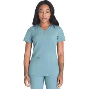 imageDickies Womens Scrub Top VNeck Top with 2 Pockets Moisture Wicking and 360 Stretch Fabric  DK615Mineral Blue
