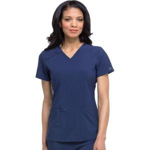 imageDickies Womens Scrub Top VNeck Top with 2 Pockets Moisture Wicking and 360 Stretch Fabric  DK615Navy