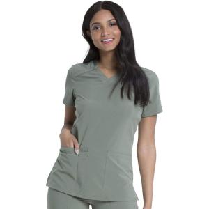 imageDickies Womens Scrub Top VNeck Top with 2 Pockets Moisture Wicking and 360 Stretch Fabric  DK615Olive
