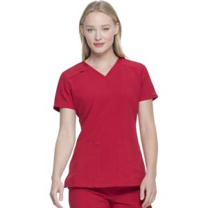 imageDickies Womens Scrub Top VNeck Top with 2 Pockets Moisture Wicking and 360 Stretch Fabric  DK615Red