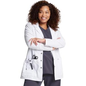 imageDickies Womens Xtreme Stretch 28 Inch Snap Front Lab CoatWhite