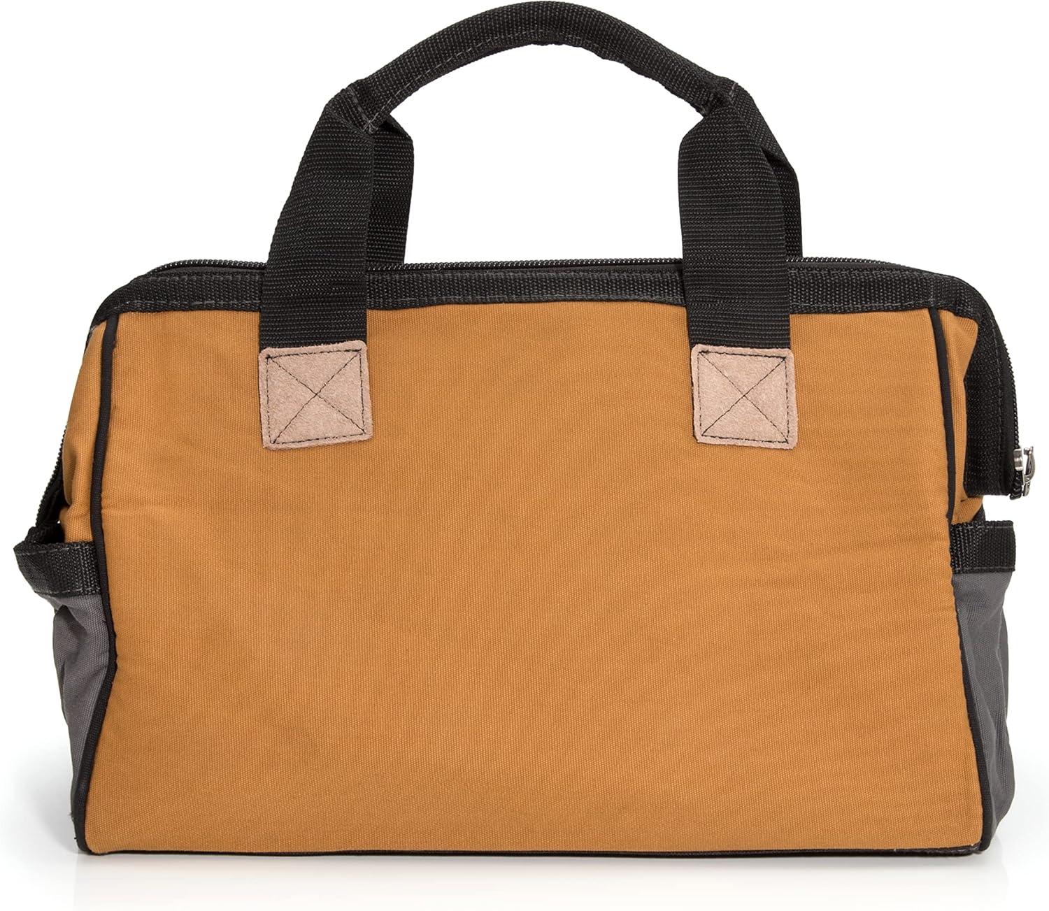 imageDickies 16Inch Durable Canvas Work Bag for Painters Carpenters and Builders HeavyDuty Zipper Reinforced Handles Exterior Pockets BlackTan