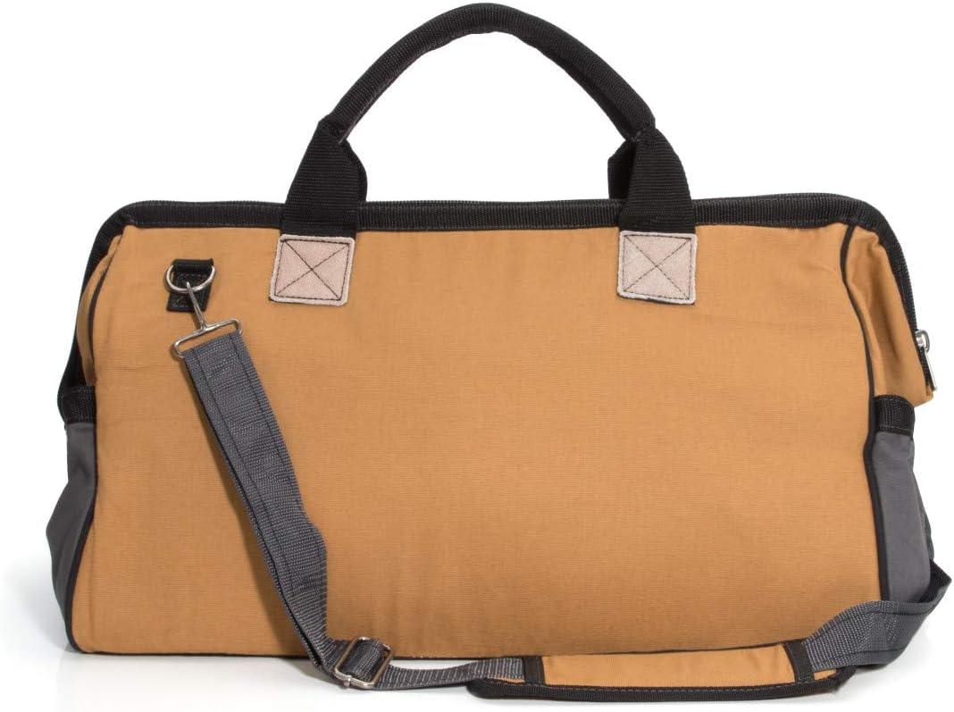 imageDickies 20Inch Durable Canvas Work Bag for Painters Carpenters and Builders HeavyDuty Zipper Reinforced Handles Exterior Pockets Shoulder Strap TanGreyTan
