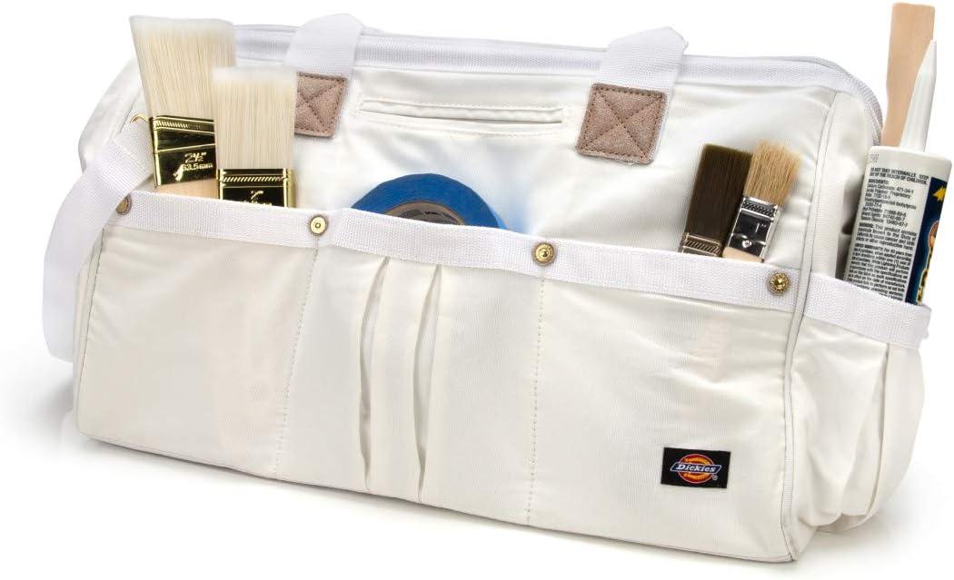 imageDickies 20Inch Durable Canvas Work Bag for Painters Carpenters and Builders HeavyDuty Zipper Reinforced Handles Exterior Pockets Shoulder Strap TanGreyWhite