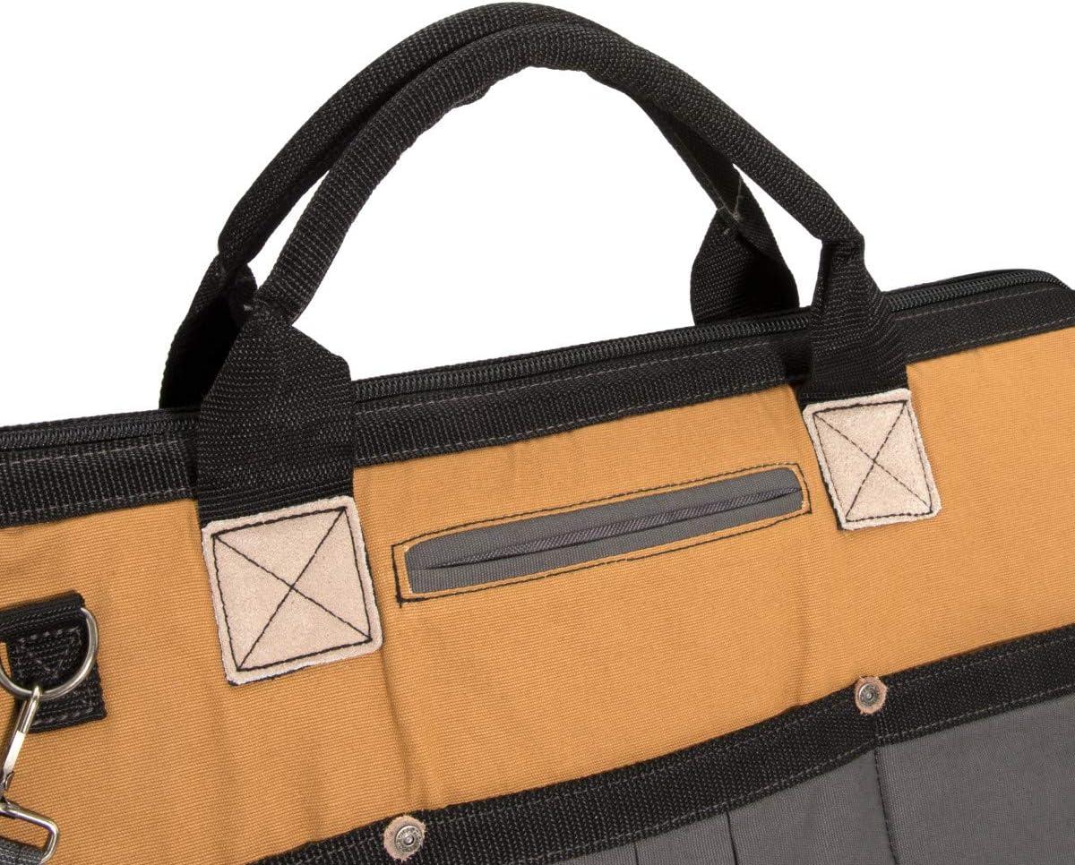 imageDickies 20Inch Durable Canvas Work Bag for Painters Carpenters and Builders HeavyDuty Zipper Reinforced Handles Exterior Pockets Shoulder Strap TanGreyTan