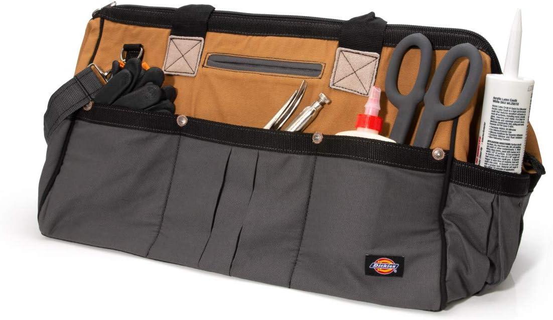 imageDickies 20Inch Durable Canvas Work Bag for Painters Carpenters and Builders HeavyDuty Zipper Reinforced Handles Exterior Pockets Shoulder Strap TanGreyTan
