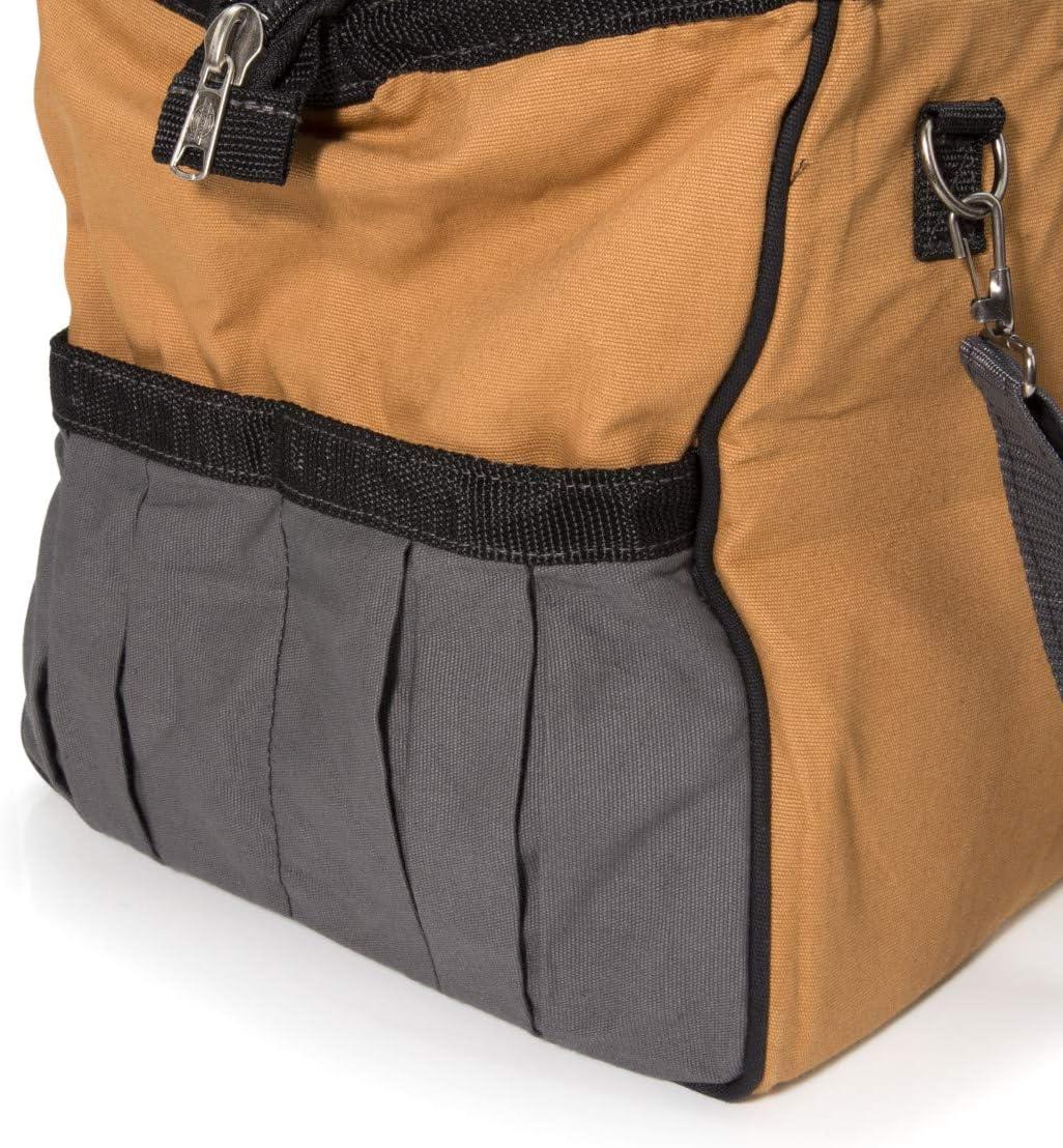 imageDickies 20Inch Durable Canvas Work Bag for Painters Carpenters and Builders HeavyDuty Zipper Reinforced Handles Exterior Pockets Shoulder Strap TanGreyTan