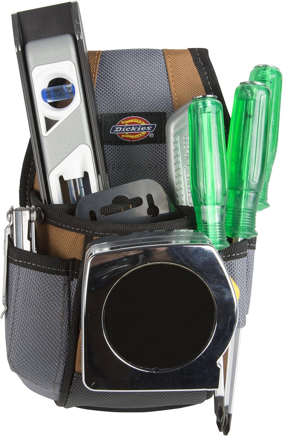 imageDickies 4Pocket Rigid Tool Pouch with Tape Clip Universalfit Steel Clip for Tool Belt Tunnel Loop