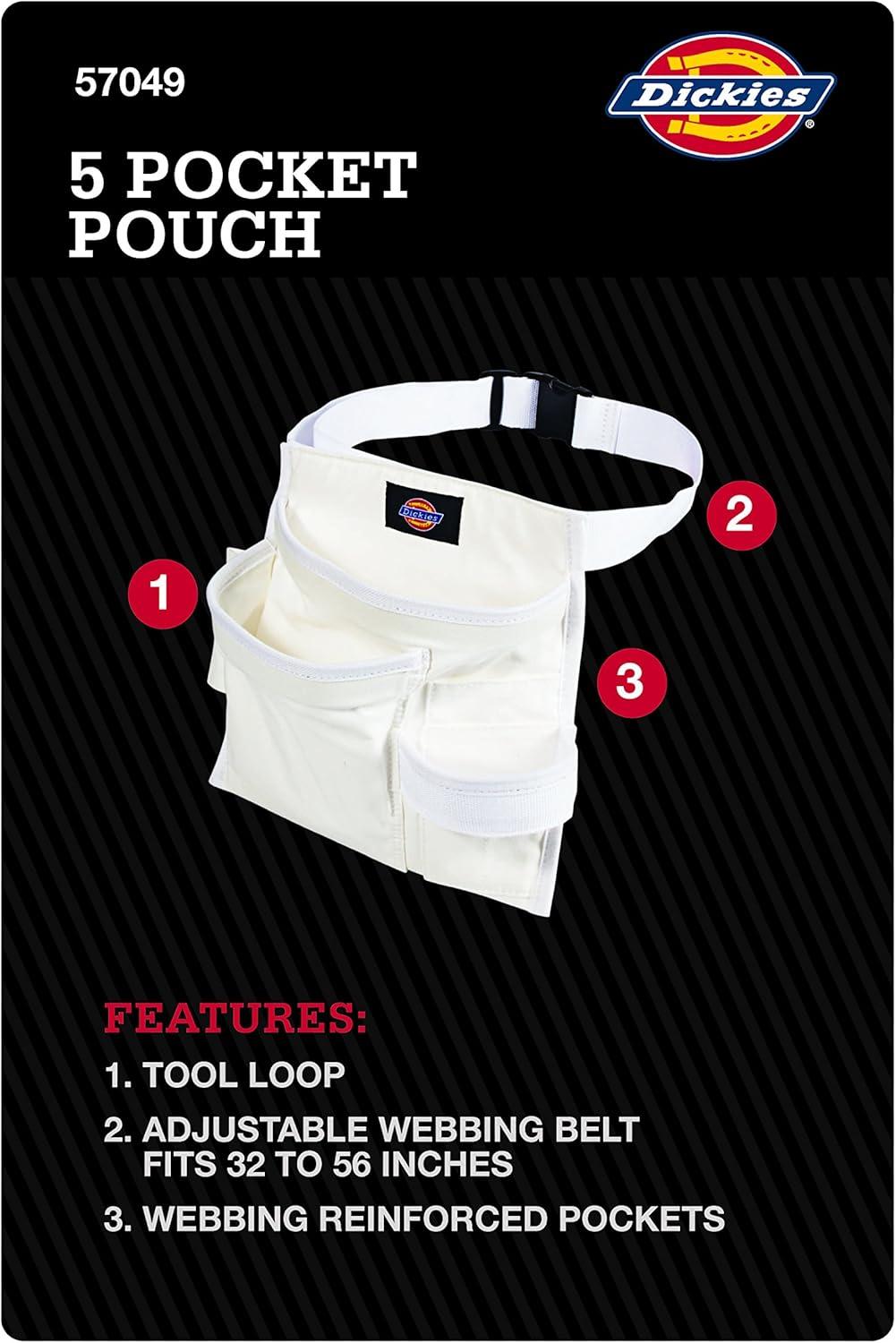imageDickies 5Pocket Single Side Tool Belt PouchWork Apron Durable Canvas Construction Adjustable Belt for Custom FitWhite
