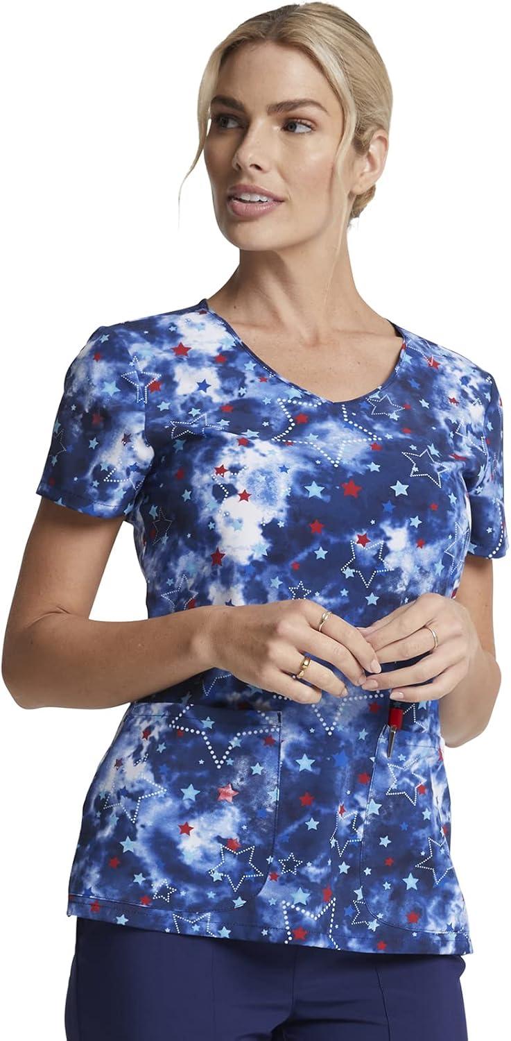 imageDickies EDS Women Scrubs Top VNeck Print DK852Americana Stars