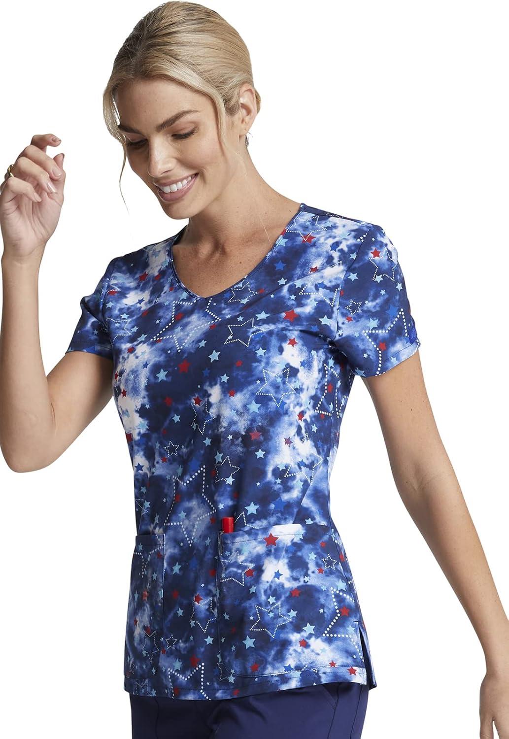 imageDickies EDS Women Scrubs Top VNeck Print DK852Americana Stars