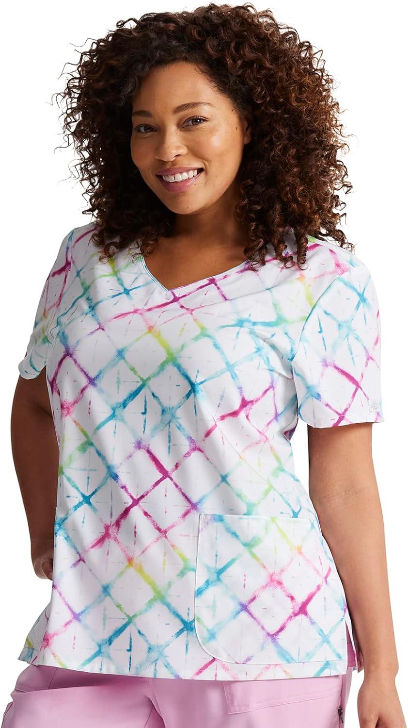 imageDickies EDS Women Scrubs Top VNeck Print DK852Groovy Grid
