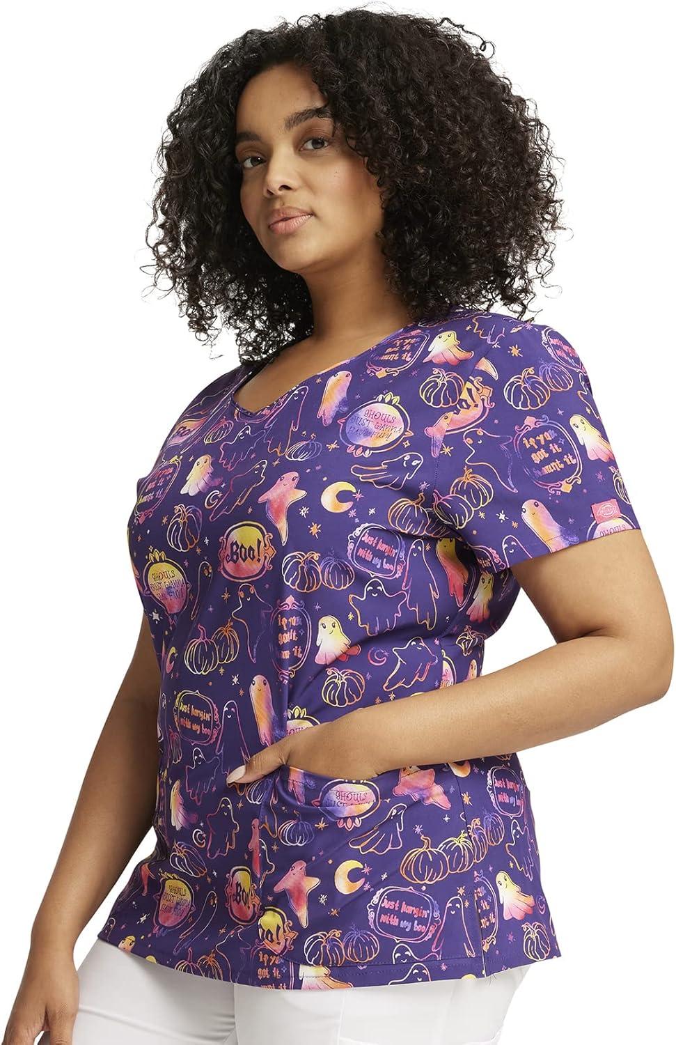 imageDickies EDS Women Scrubs Top VNeck Print DK852Hanging With My Boo