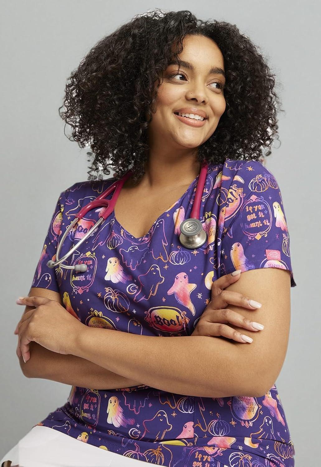 imageDickies EDS Women Scrubs Top VNeck Print DK852Hanging With My Boo