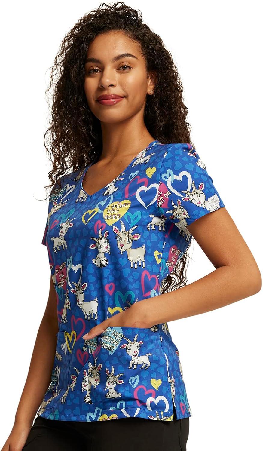imageDickies EDS Women Scrubs Top VNeck Print DK852I Goat You Babe
