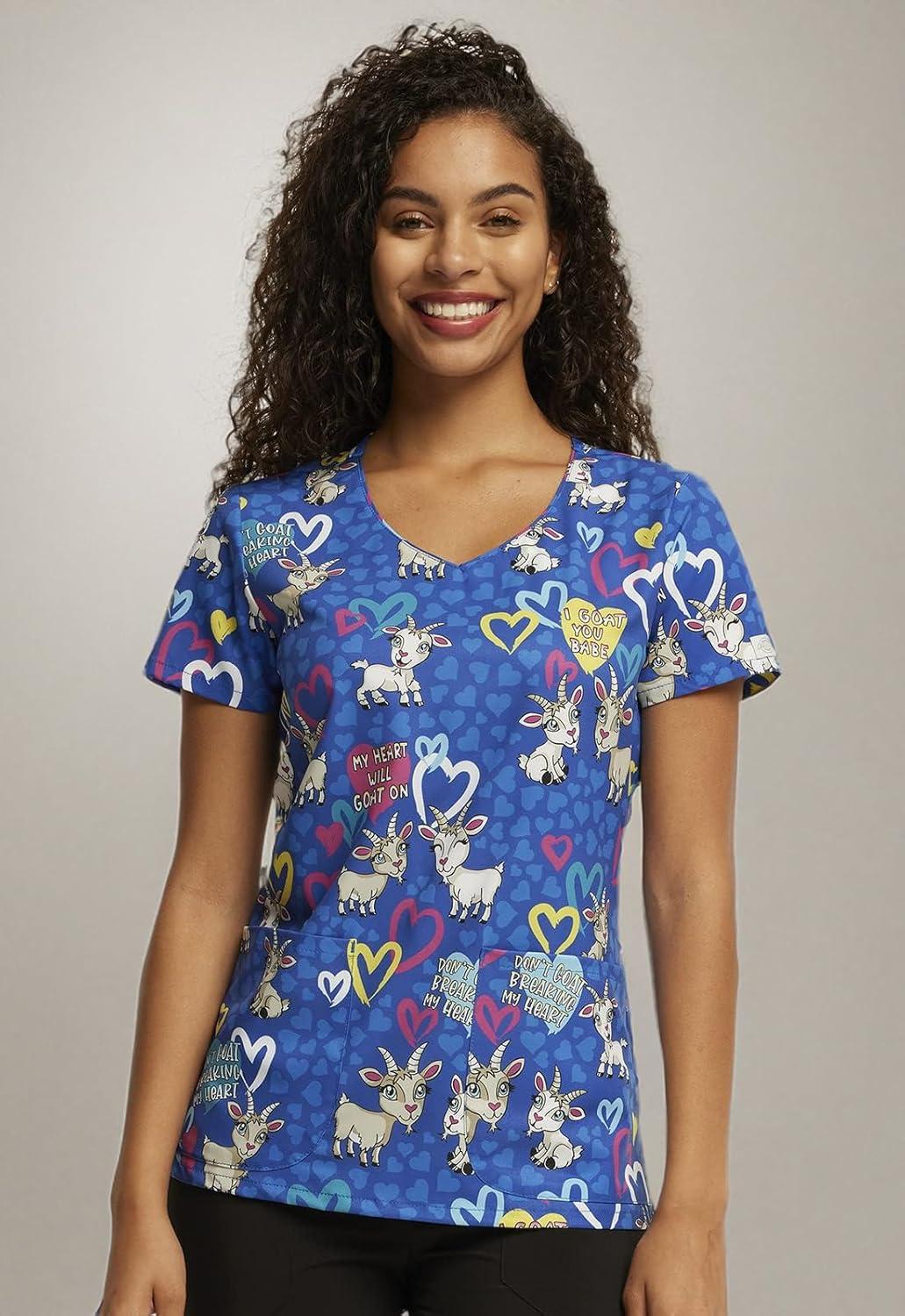 imageDickies EDS Women Scrubs Top VNeck Print DK852I Goat You Babe