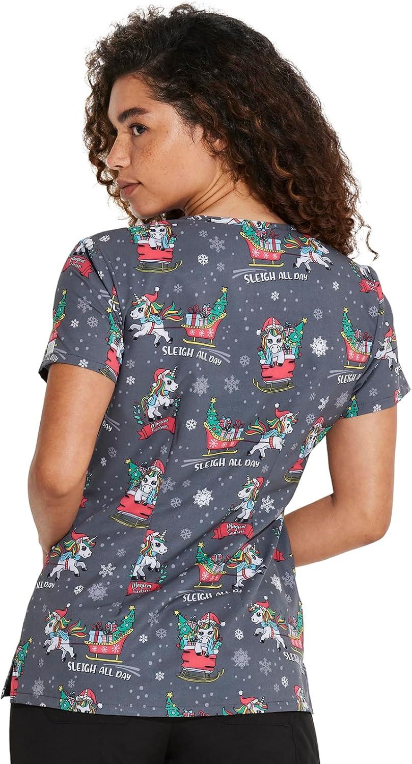 imageDickies EDS Women Scrubs Top VNeck Print DK852Sleigh All Day Magic