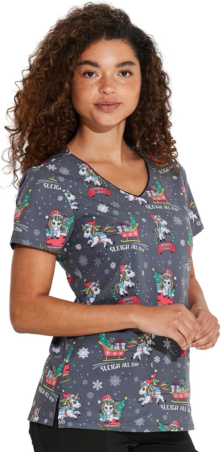 imageDickies EDS Women Scrubs Top VNeck Print DK852Sleigh All Day Magic
