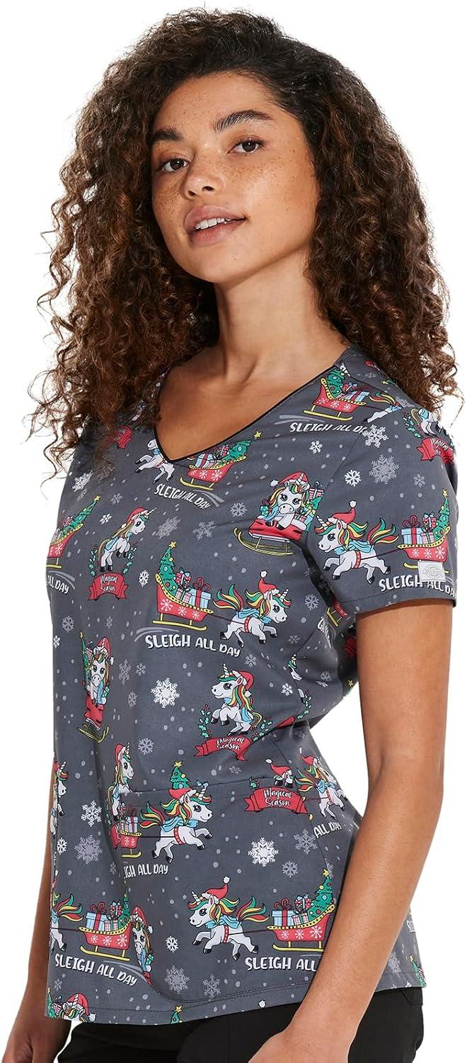 imageDickies EDS Women Scrubs Top VNeck Print DK852Sleigh All Day Magic