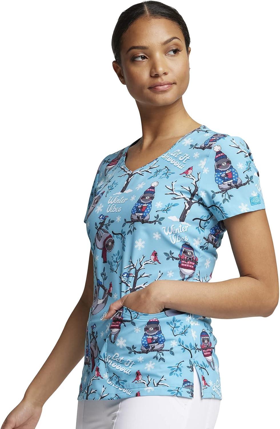 imageDickies EDS Women Scrubs Top VNeck Print DK852Winter Vibes