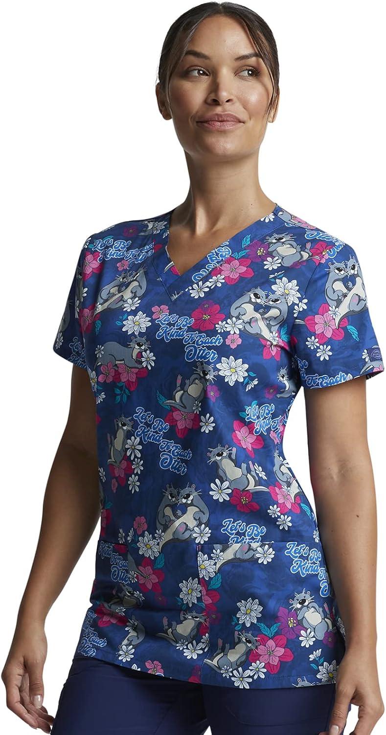 imageDickies EDS Women Scrubs Top VNeck Print DK876Be Kind to Each Otter