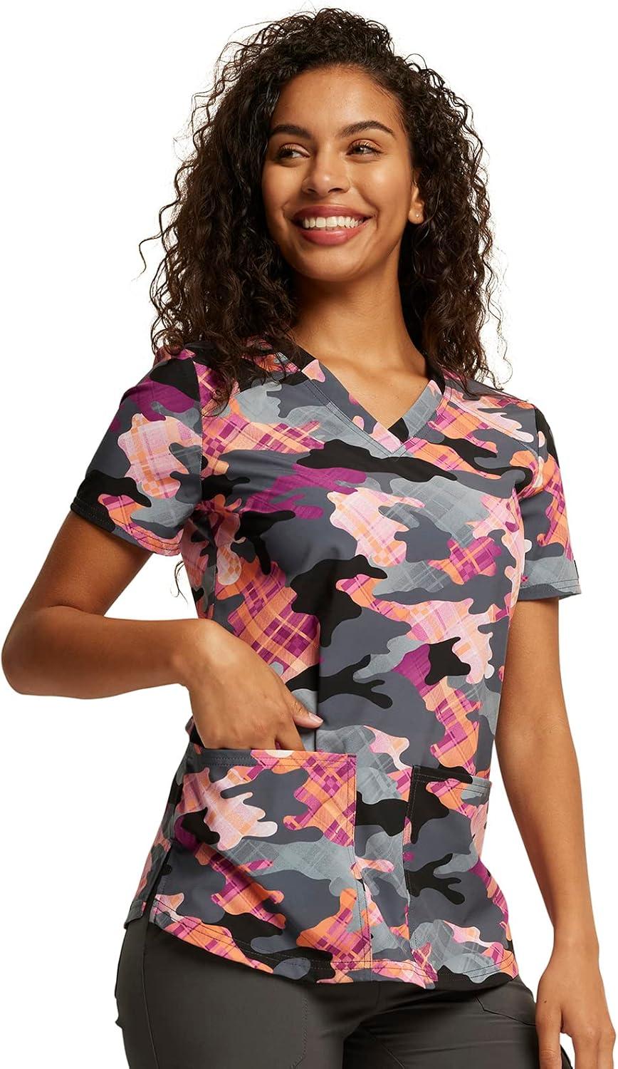imageDickies EDS Women Scrubs Top VNeck Print DK876Camo Plaid