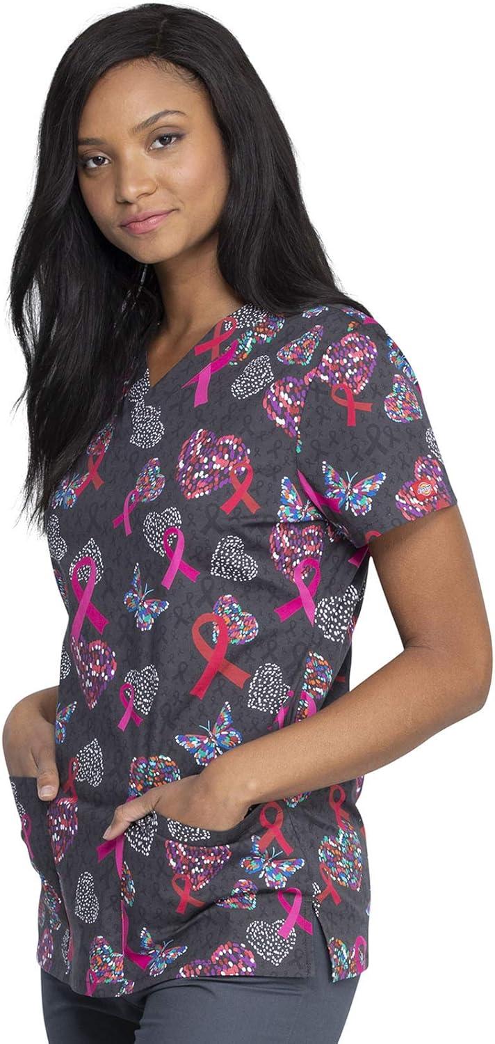 imageDickies EDS Women Scrubs Top VNeck Print DK876Dark GreyMulticolor