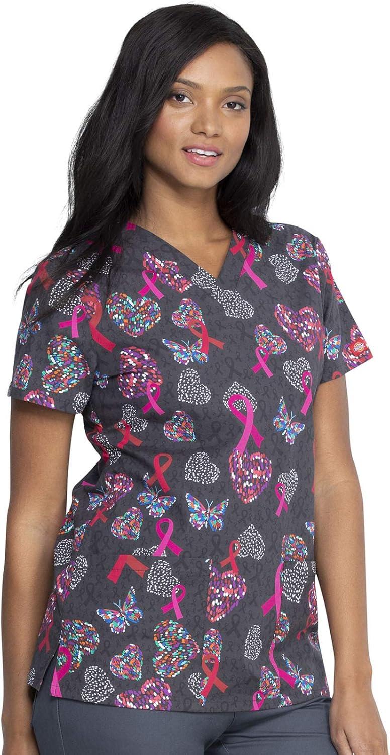 imageDickies EDS Women Scrubs Top VNeck Print DK876Dark GreyMulticolor