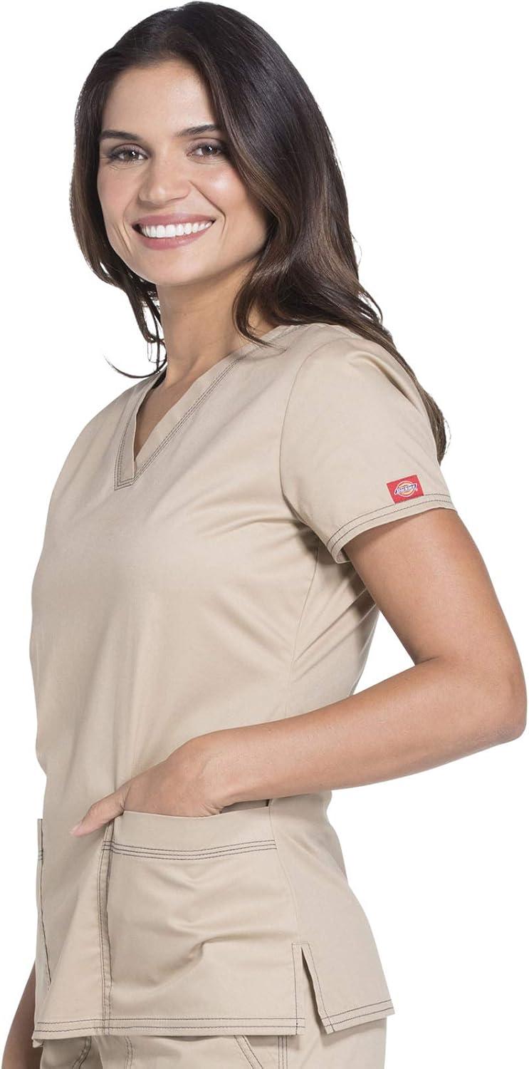 imageDickies EDS Women Scrubs Top VNeck Print DK876Dark Khaki