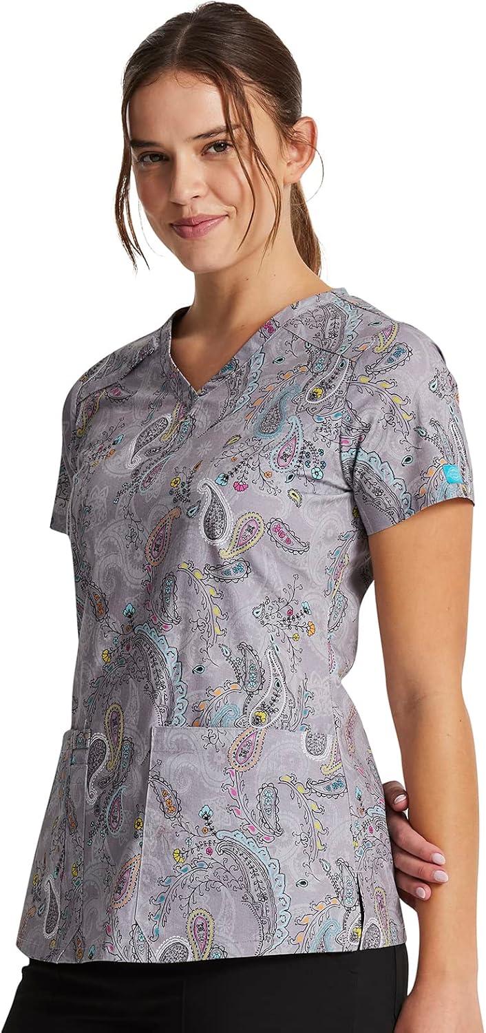imageDickies EDS Women Scrubs Top VNeck Print DK876Denim Paisley