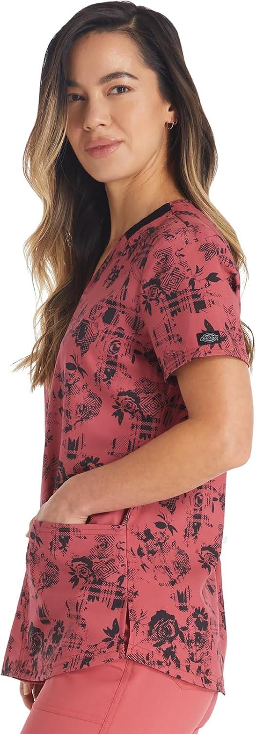 imageDickies EDS Women Scrubs Top VNeck Print DK876Grunge N Roses