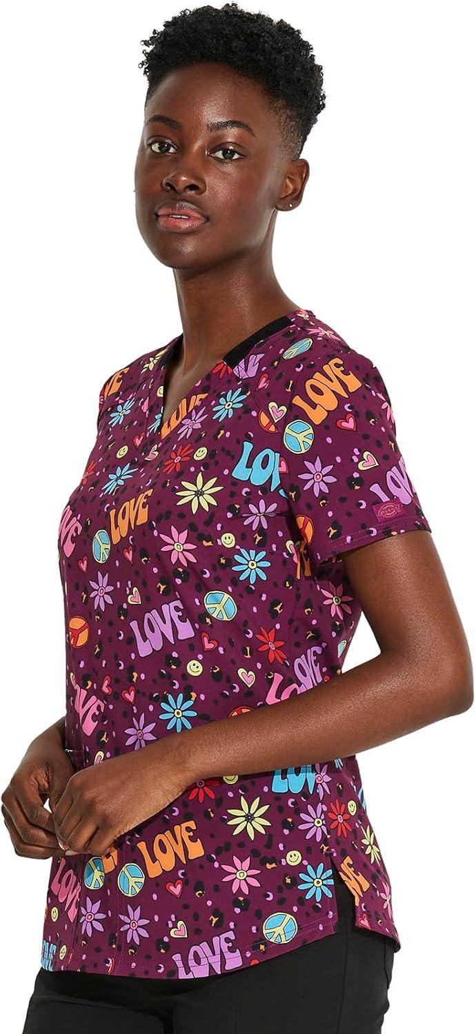 imageDickies EDS Women Scrubs Top VNeck Print DK876Happy Hippie