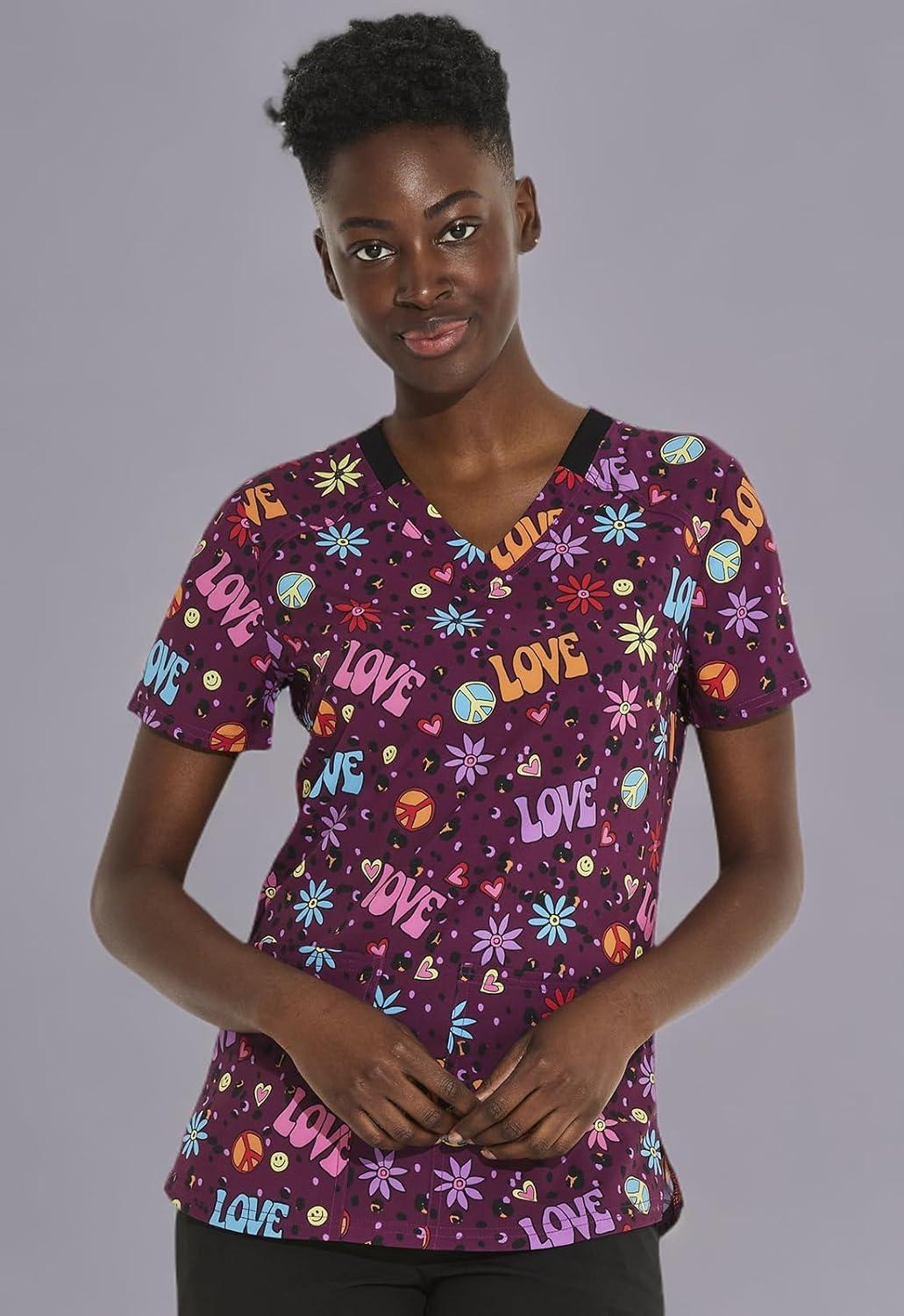 imageDickies EDS Women Scrubs Top VNeck Print DK876Happy Hippie