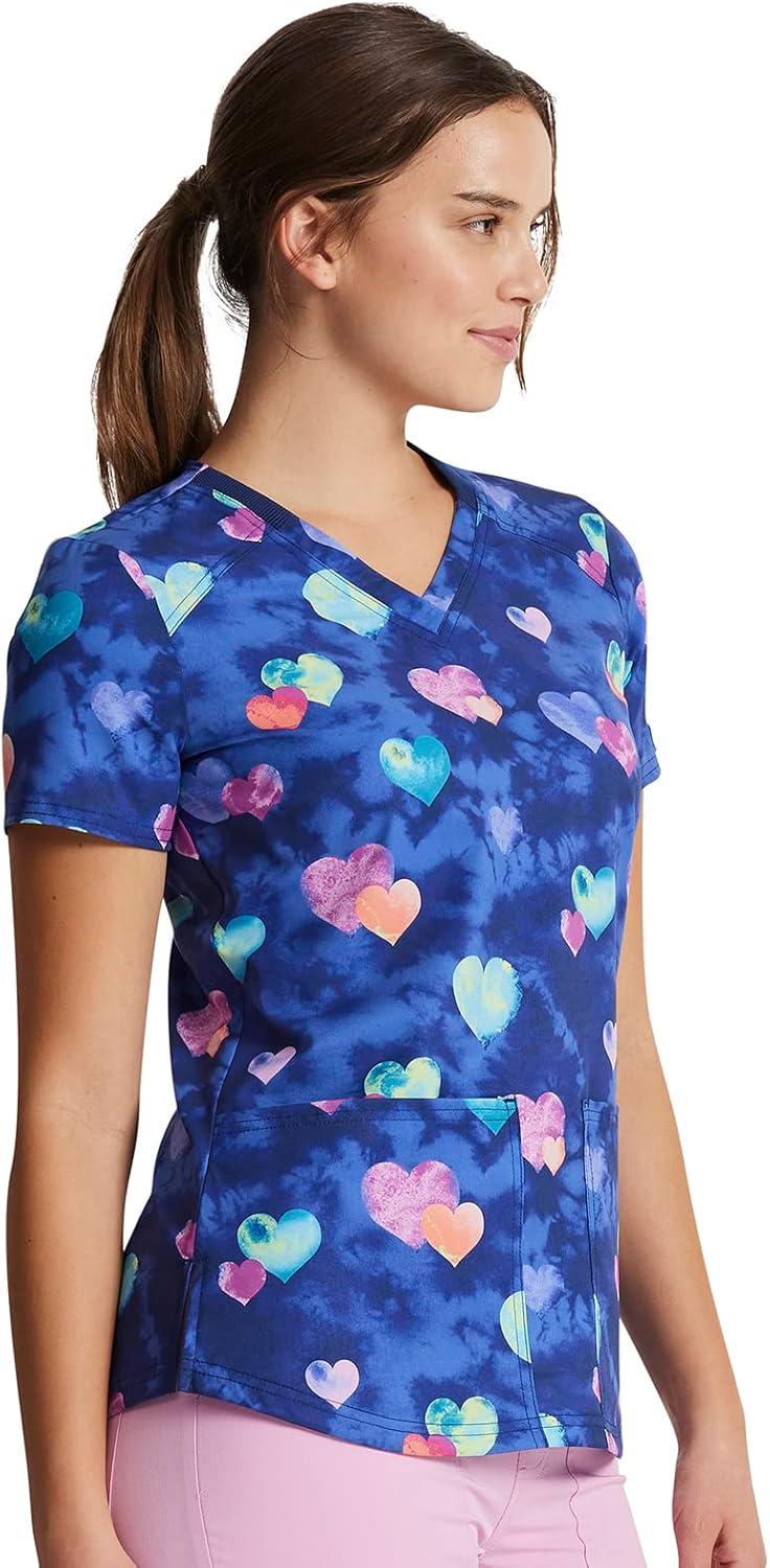 imageDickies EDS Women Scrubs Top VNeck Print DK876Hippie Hearts