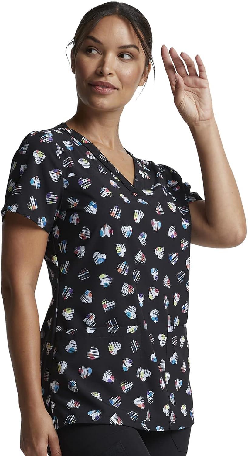 imageDickies EDS Women Scrubs Top VNeck Print DK876Love U Dots