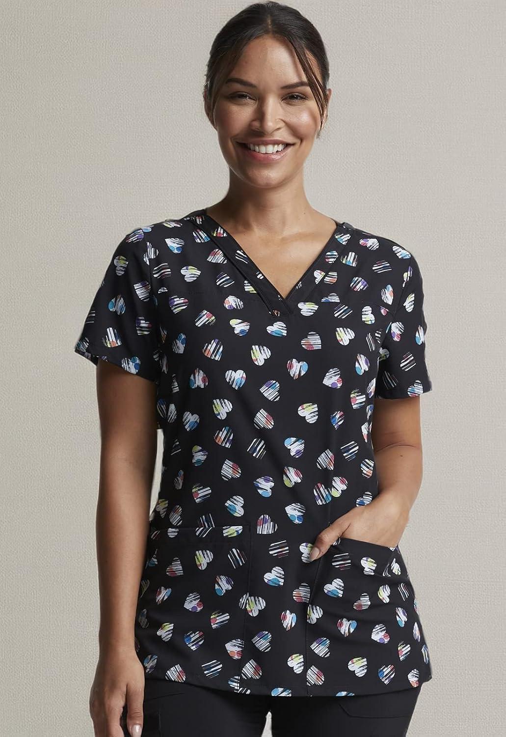 imageDickies EDS Women Scrubs Top VNeck Print DK876Love U Dots
