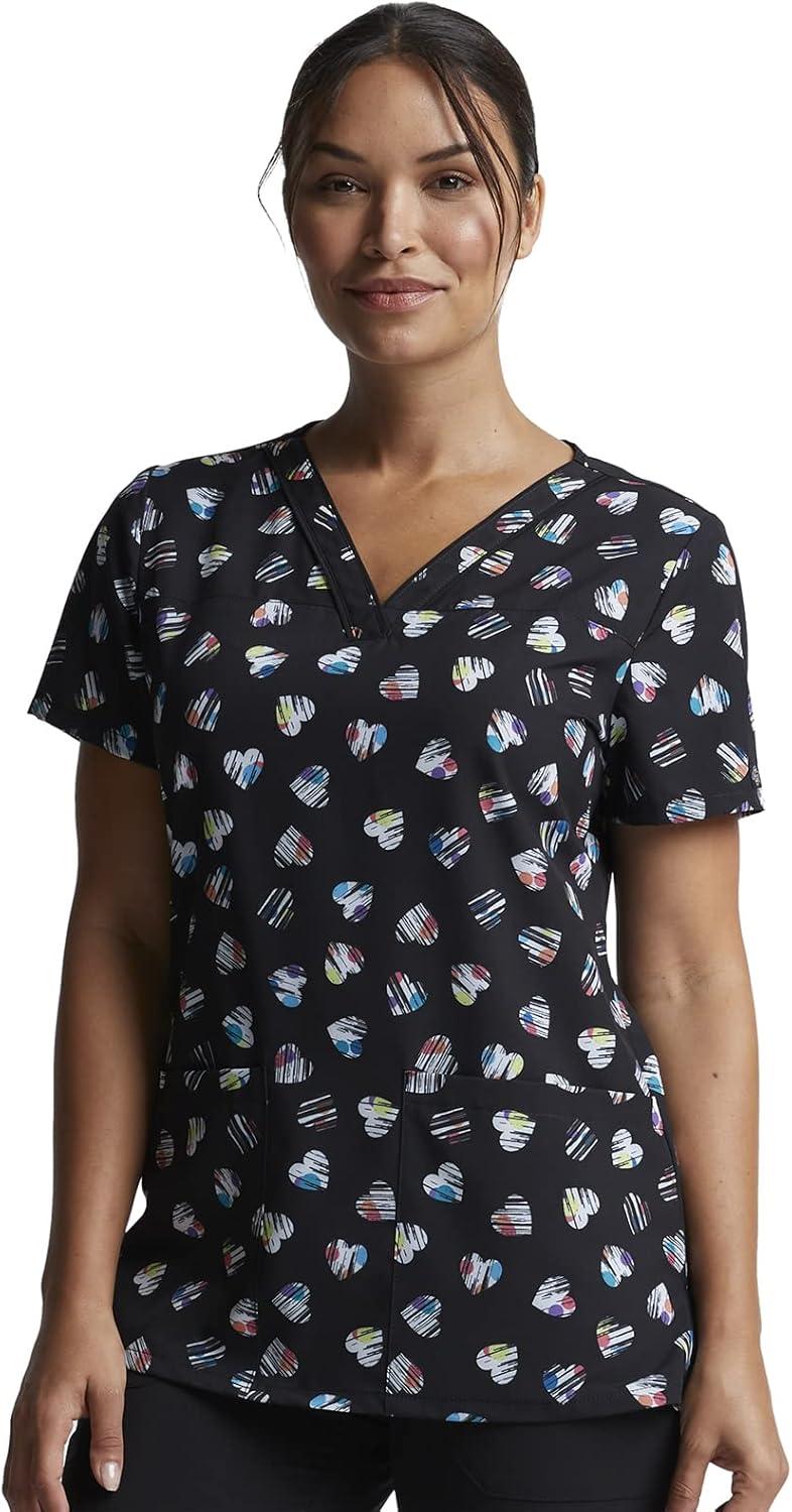 imageDickies EDS Women Scrubs Top VNeck Print DK876Love U Dots