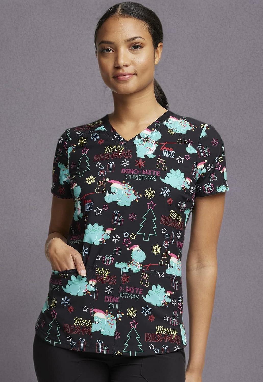 imageDickies EDS Women Scrubs Top VNeck Print DK876Merry Rexmas