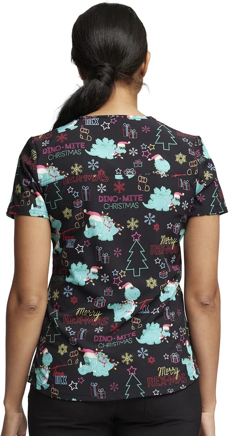imageDickies EDS Women Scrubs Top VNeck Print DK876Merry Rexmas