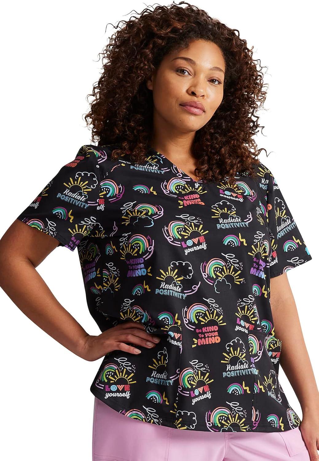 imageDickies EDS Women Scrubs Top VNeck Print DK876Radiate Positivity