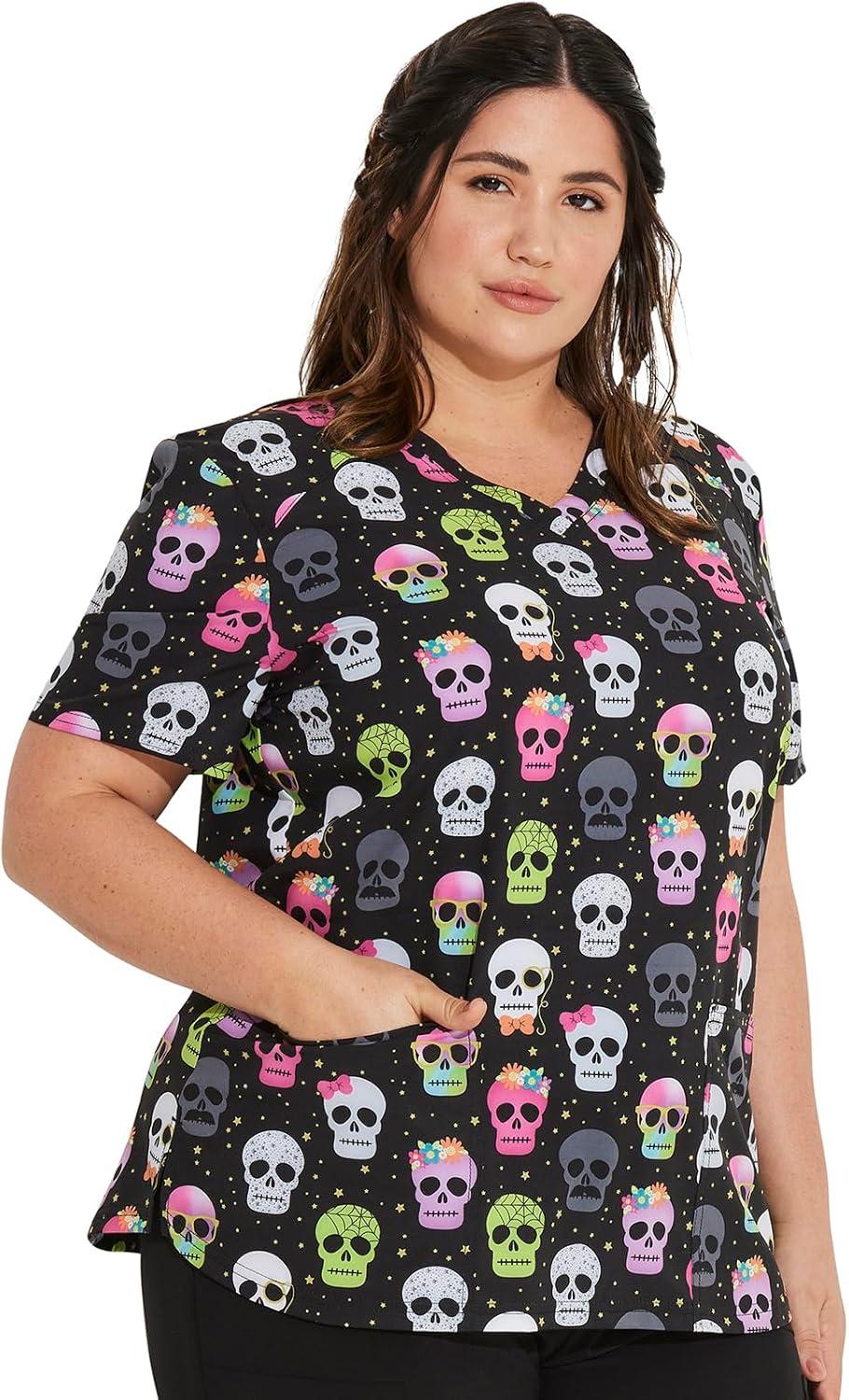 imageDickies EDS Women Scrubs Top VNeck Print DK876Squad Ghouls