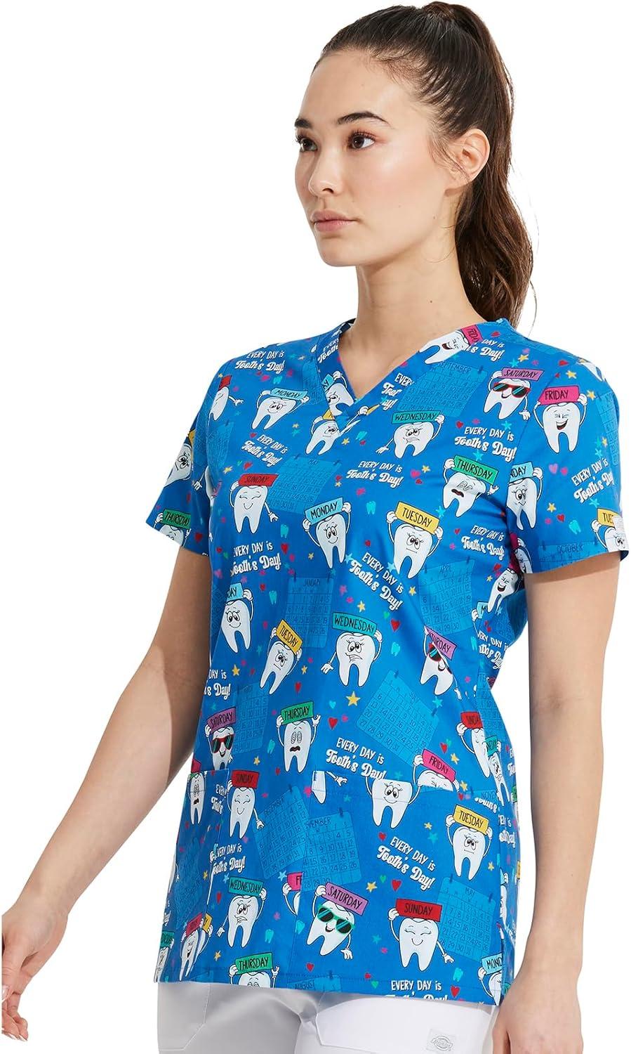 imageDickies EDS Women Scrubs Top VNeck Print DK876Tooths Day Everyday