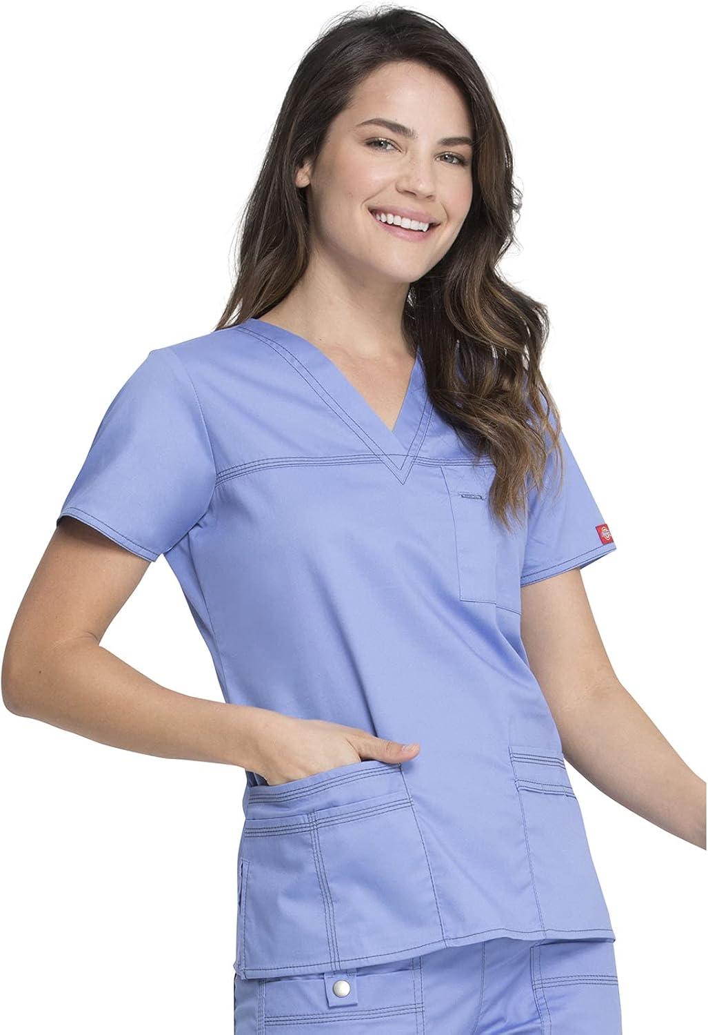 imageDickies Gen Flex Women Scrubs Top VNeck 817455Ceil Blue