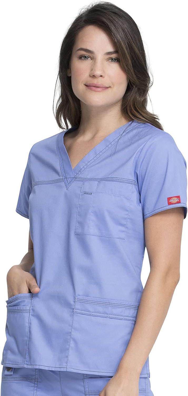 imageDickies Gen Flex Women Scrubs Top VNeck 817455Ceil Blue