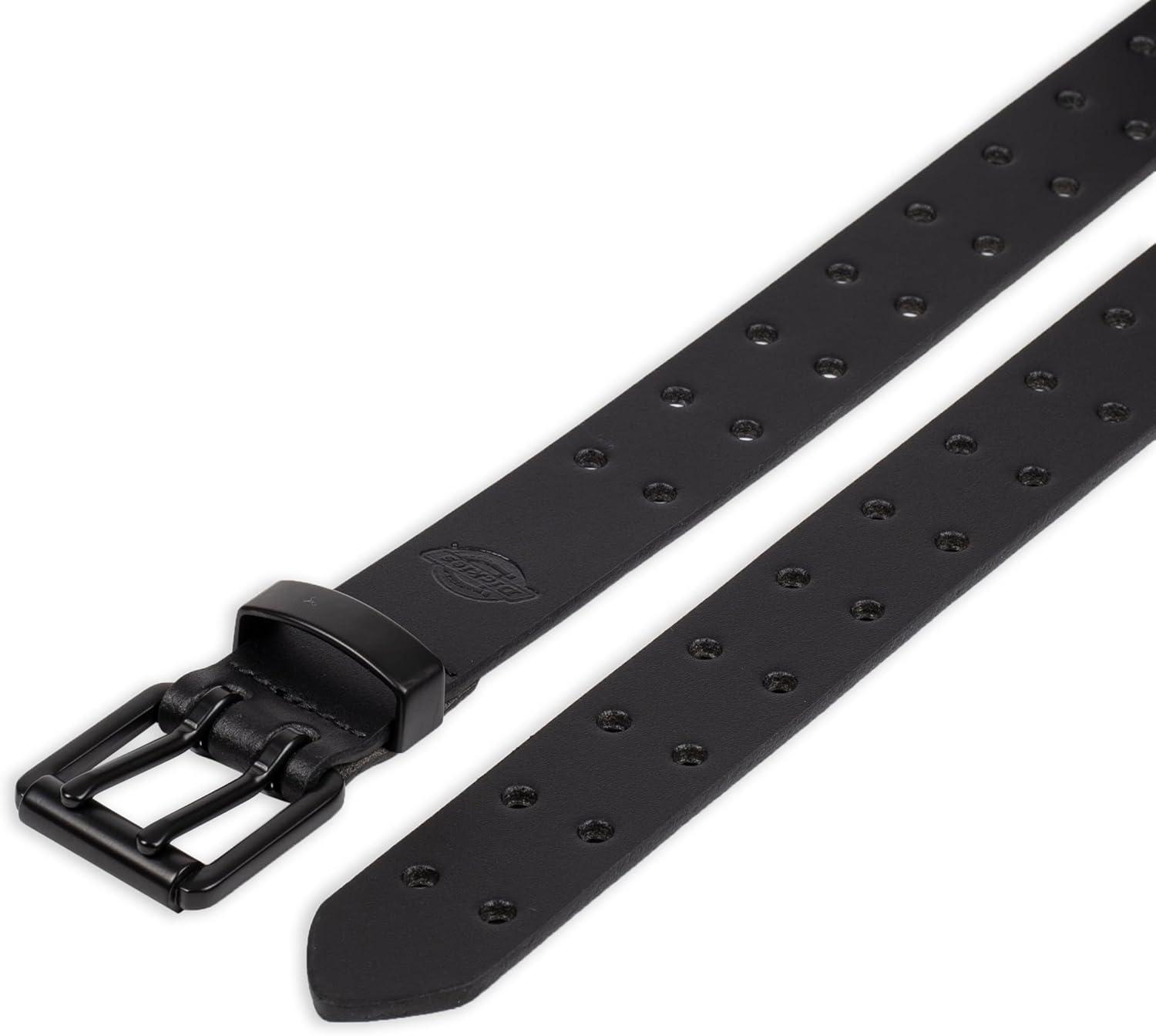 imageDickies Mens Double Prong Leather Work Belt  Fully Adjustable Regular ampamp Big and Tall SizesBlack Perforated