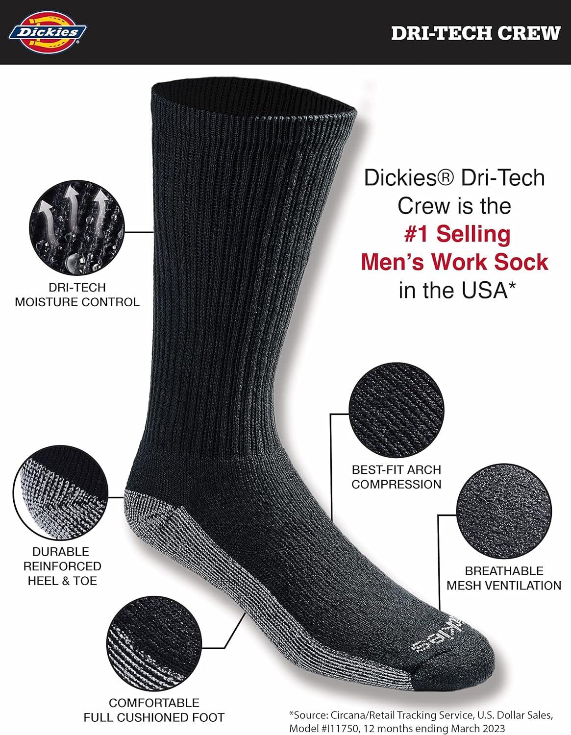 imageDickies Mens DriTech Original Moisture Control Crew Socks Available in MXXL 6 12 18 PairsBlack 18 Pairs